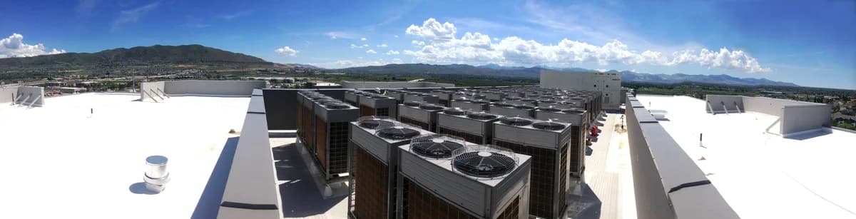 Wide view of VRF rooftop installation